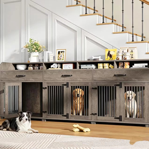 Meilleures ventes : Meuble de rangement en bois de 95 pouces avec 3 compartiments, console TV avec séparateur amovible, blanc et bois de grange - Product Image 1