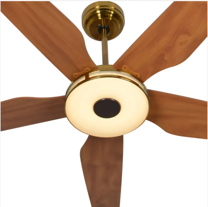52 Inch Gold Finish 5 Wooden pattern Blades Low voltage ecosystem Net zero energy applications ceiling fan with light