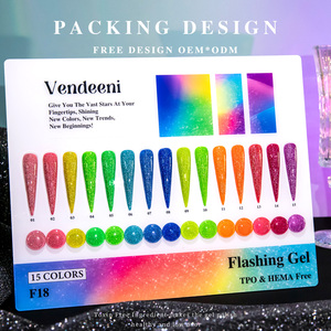 Vendeeni automne hiver populaire réfléchissant Disco Gel vernis Collection 15 couleurs ensemble gratuit TPO HEMA OEM/ODM Gel vernis à ongles fournitures - Product Image 2