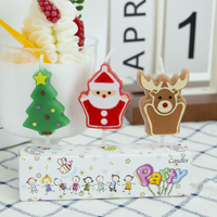 Lot de 3 bougies écologiques non toxiques en forme de Noël (Père Noël, renne, sapin) et décorations de gâteau pour anniversaires et fêtes de fin d'année