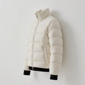 Nouvelle veste d'hiver beige pour homme 2025, col montant classique matelassé, rembourrage épais isolé, poignets en tricot noir, fermeture éclair respirante - Product Image 1