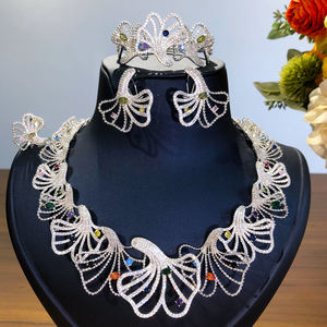 T088B Trendy 4PCS <span class=keywords><strong>Jingo</strong></span> Leaf Flower Conjuntos de joyería africana de lujo para mujeres Wedding Party Naija Dubai Vestido de novia Collar de novia - Product Image 2