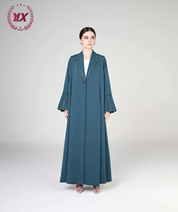 Abaya <span class=keywords><strong>Kimono</strong></span> Bleu Paon 2026 avec Volants et Manches Évasées – Robe Modeste Musulmane pour l'Aïd et le Ramadan - Product Image 1