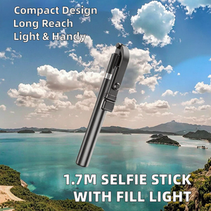 Trépied de téléphone réglable, extensible jusqu'à 1,7 m, bâton à selfie avec lumière LED, portable, <span class=keywords><strong>pour</strong></span> la photographie de smartphone - Product Image 6