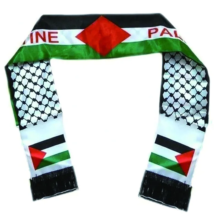 Pabrik Cina Harga murah pengiriman cepat kain Satin 15x150cm kustom bendera Palestina syal untuk aktivitas Nasional Politik dekorasi