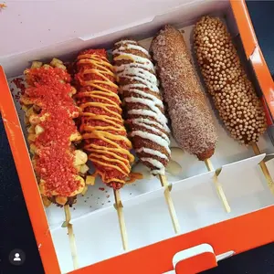 Op Maat Bedrukt Voedsel Papier Maïs Hond Verpakking Koreaanse Hotdog Box Afhaalmaaltijd