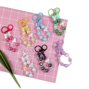 Acrylic Cartoon Dazzling Colorful Heart Bow Beads Carabiner Keychain Lightweight Mobile Phone Lanyard Strap Wristband