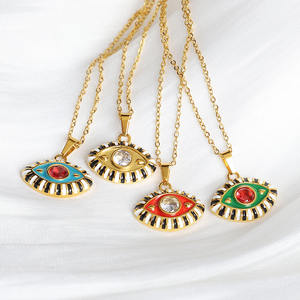 Collier pendentif œil turc <span class=keywords><strong>mal</strong></span>éfique en émail coloré, plaqué or 18 carats, en acier inoxydable, étanche et résistant au ternissement - Product Image 3