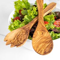 ArtisRaw – Lot de 2 cuillères à salade rustiques en bois d'olivier, durables, écologiques, qualité supérieure, lavage à la main uniquement