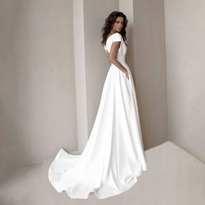 مخصص الساتان مطرز حمالة المنصة فتحة عالية روبا Vestido Largo De Mujer فستان الزفاف ثوب 50 فساتين حفلة خدمة OEM - Product Image 4