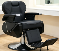 Fauteuil de barbier pivotant hydraulique surdimensionné noir confortable et robuste pour salon de coiffure professionnel