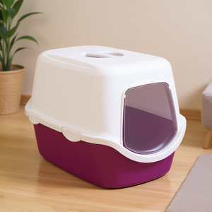 Bac à litière pour chat Vico 40x40x56 cm, plateau hygiénique violet et blanc - Product Image 3