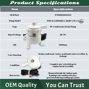 ปั๊มน้ำทิ้งแอร์ DC รุ่น PSB-12-L1000 สำหรับเครื่องปรับอากาศ HVAC ปั๊มน้ำคอนเดนเสท ZKBP-1-10-4-1 อะไหล่ทดแทน - Product Image 5
