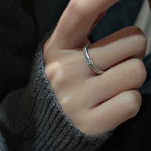 Italian Brushed S925 Pure Silver <b>Ring</b> French Retro Vintage Style with Basic Versatile <b>Plain</b> Circle Oval Cut Zircon Brass <b>Ring</b> - Product Image 2