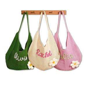 Bolsa de Playa Personalizada <span class=keywords><strong>para</strong></span> Mujer - Bolsa de Hombro Tejida a Crochet con Nombre Personalizado, Gran Capacidad, Bolsa Tejida <span class=keywords><strong>para</strong></span> Viajes/Vacaciones de Verano - Product Image 1