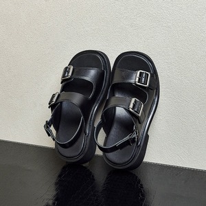 Sandales d'été pour hommes, style sombre, avec boucle métallique, plateforme, rehaussant la taille de 6 cm, en cuir véritable, haut de gamme, à bout ouvert - Product Image 2