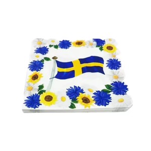 Servilletas de Papel Biodegradables con la Bandera de Suecia, 6.5x6.5 Pulgadas, Diseño de Flores, para Fiestas, Decoración de Mesa - Product Image 1