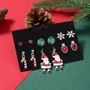 Nueva venta al por mayor gran oferta de alta calidad gota aceite Santa Claus colorido Rhinestone cristal Navidad pendientes conjunto para regalo - Product Image 2
