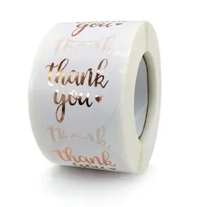 Custom Printing Waterproof 25 Mm Diameter 500 Pcs Per Roll Adhesive Rose Gold Foil Thank You Round Stickers Labels In Roll