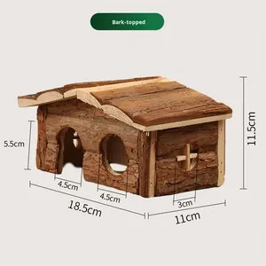 Casa de Madera Sólida para Hámsteres Anfibios, Diseño Moderno Hecho a Mano, con Techo Inclinado y Material de Corteza - Diseño Morado para Todas las Estaciones - Product Image 2
