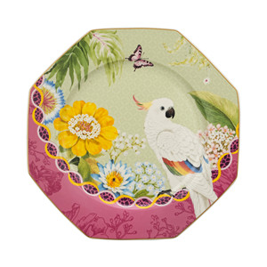 Juego de Vajilla de Porcelana con Diseño de Loros Tropicales Rosados, 24 Piezas, Octagonal, con Borde Dorado, Portátil y Reutilizable, OEM ODM - Product Image 3