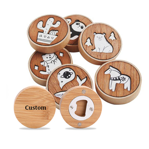 Eco-Friendly Bamboo Wood Beer Bottle Opener with <strong>Custom</strong> Logo Portable Round <strong>Fridge</strong> <strong>Magnet</strong> for Weddings and Promotions - Product Image 1
