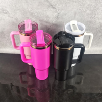 Vente en gros de gobelets de voyage gravés au laser personnalisés de 40oz en cuivre plaqué gobelet sous vide en acier inoxydable à double paroi avec paille et couvercle