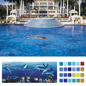 Art mural design custom flower shark turtle coral reef mermaid dolphin pattern ceramic glass swimming pool mosaic