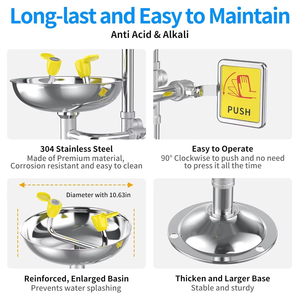 Station de lavage oculaire à buse unique de qualité industrielle Nouveau dispositif de rinçage oculaire d'urgence en acier inoxydable 304 Équipement de protection de sécurité - Product Image 5