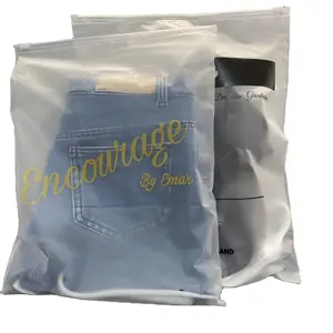 Özel buzlu biyolojik olarak parçalanabilir plastik ambalaj fermuarlı çantalar, T Shirt mayo Zip kilit çanta ile Logo