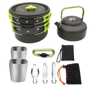 Survival Outdoor Camping Cookware Set ,10pcs Camping Cookware <strong>Mess</strong> <strong>Kit</strong>, Lightweight Pot Pan Kettle with 2 Cups - Product Image 1