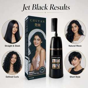 Colorant capillaire noir intense sans ammoniaque pour une couverture facile des cheveux gris, avec pinceau applicateur, marque privée, longue tenue - Product Image 1
