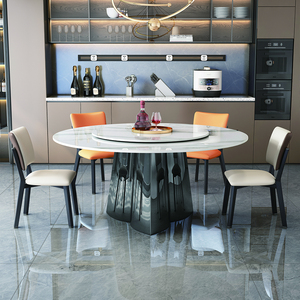 Tavolo da pranzo in marmo italiano di lusso moderno nuovo Design circolare stabile in acciaio inox mobili per ville alberghi appartamenti - Product Image 6