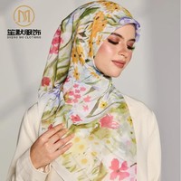 Vente en Gros de Prière Musulman Pour Femme Voile de Coton Foulard Malaisien Imprimé Fleur Pashmina Robe Hijabs Femmes Musulmanes