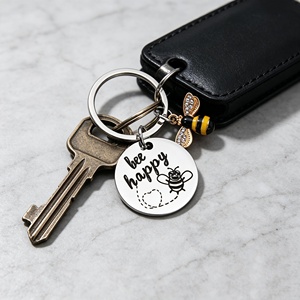 Porte-clés Abeille Inspirant en Acier Inoxydable, Disque Rond, Pendentif pour Encouragement, Souvenir, Fournitures Cadeaux, Vente en Gros - Product Image 3