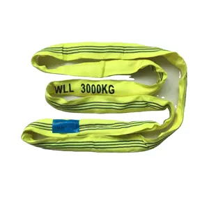 3tイエローポリエステルラウンドウェビングリフティングスリングクレーン用ラウンドアイ付きクレーンリフティング用ベルト管状ウェビングラウンドスリング