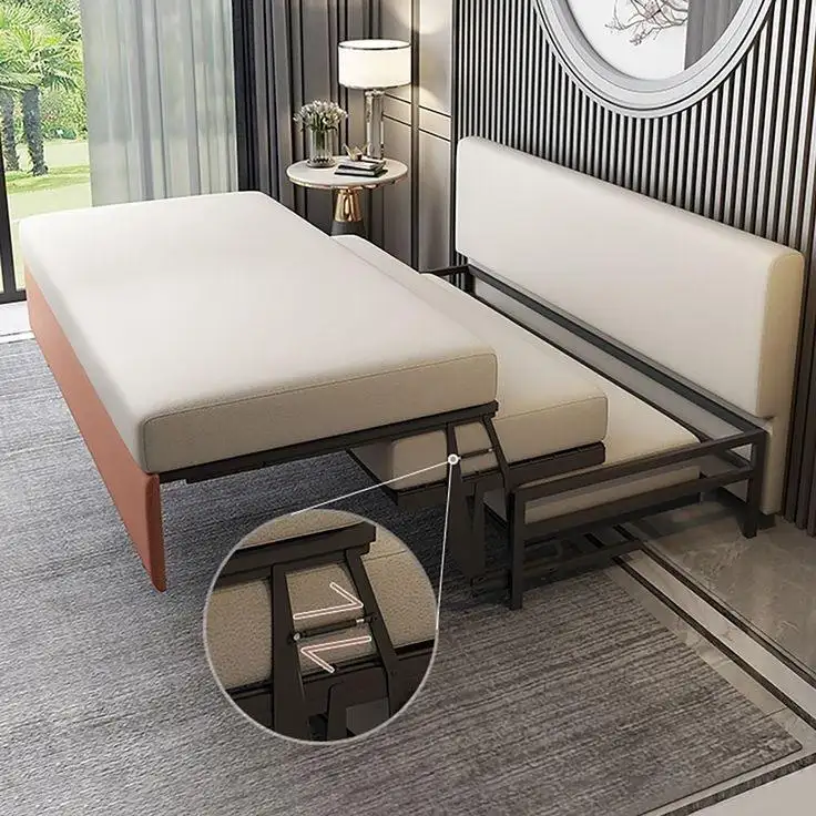 अधिक डिज़ाइन आरामदायक होम फ़र्निचर होटल 3 सीट लकड़ी के फ्रेम फैब्रिक चमड़े का लिविंग रूम स्टोरेज के साथ फोल्डिंग सोफा बेड