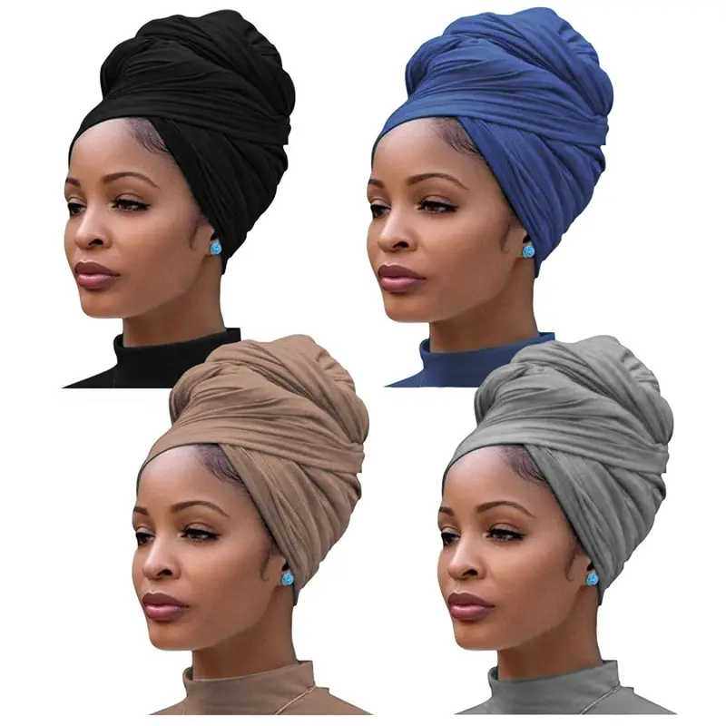 Hot selling Stretch Jersey Turban African Head Wrap Solid Color Soft Long Breathable Head Bands for Women