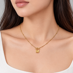 Collier à fermoir cadenas en acier inoxydable plaqué or 14K sous vide, pendentif cadenas sur chaîne à maillons - Product Image 5