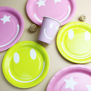 Ensemble d'assiettes en papier jetables DAMAI, fournitures pour fêtes d'enfants, vaisselle de banquet, assiettes à visage souriant - Product Image 5