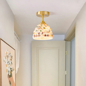 Lámpara colgante LED redonda E27 de estilo francés con conchas marinas coloridas para entrada de casa, pasillo, luz de techo de una sola cabeza - Product Image 3