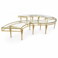 Table de banquet de luxe en acier inoxydable, plateau en verre trempé, forme de demi-lune, table de salle à manger en forme de S pour mariage, hôtel, fête
