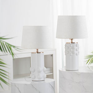 Drum Fabric Shade Decor <strong>Gloss</strong> Contemporary <strong>Table</strong> <strong>Lamp</strong> Creative Design <strong>White</strong> Ceramic Nightstand Side Bed <strong>Lamp</strong> for Living Room - Product Image 1