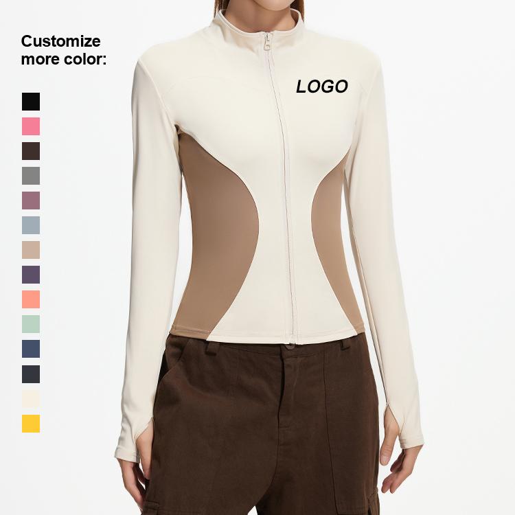 JYMW113 Custom Logo Women Training Zipper Quick-drying Outwork Sports Wear Long Sleeve Jacket Tight Running Yoga Fitness Top