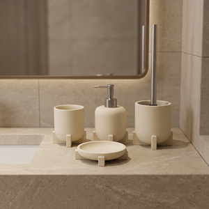 Set Moderno di Dispenser per Sapone Liquido <span class=keywords><strong>in</strong></span> <span class=keywords><strong>Resina</strong></span> di Lusso con Portasapone per Bagno e Regalo - Product Image 1