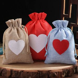 Wholesale Custom Logo Love Heart Linen Jute <b>Drawstring</b> Wedding Gift Candy Jewelry <b>Pouch</b> Bag - Product Image 5