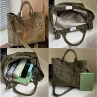 Sac à main femme en velours côtelé 2025, grande capacité, nouvelle collection automne, tendance, avec lettres et étoiles, sac à bandoulière en polyester