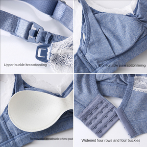 Enceinte sans anneau en acier dentelle grande taille coton ajustement d'allaitement froncé lactation maternité allaitement soutien-gorge d'allaitement - Product Image 3