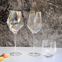Verres à vin en cristal transparent géométrique en forme de diamant, élégants pour le champagne, ensemble de verres pour les événements de mariage et la dégustation de vin rouge