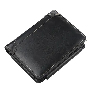 Supplier High Quality,Cheap Slim Man's Wallets Leather Men Purse Short Classic Brown Business PU Leather Wallet As Gift/